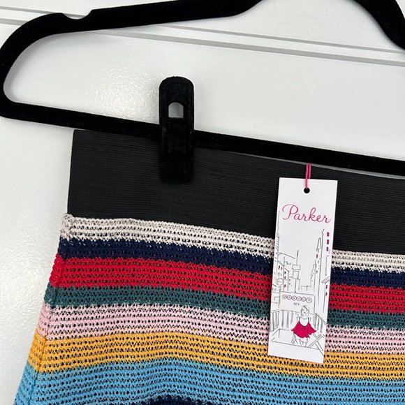 NWT Parker Knit Pencil Skirt Sz L Multicolor Rainbow Stripe Elastic Waist - Picture 5 of 8